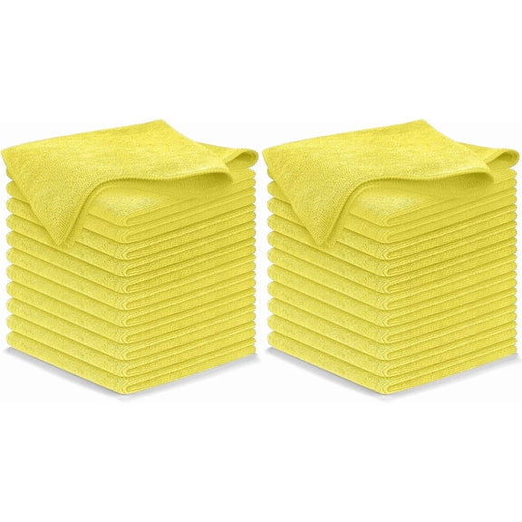 Microfiber Cleaning Cloth Yellow - 24 Pcs 12.5"x12.5" High Performance 1200 Washes, Ultra Absorbent Towels Weave Grime & Liquid for Streak-Free Mirror Shine Car Washing