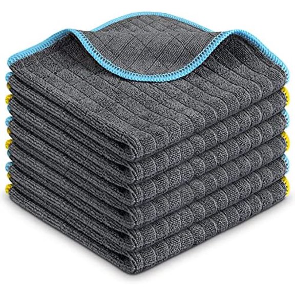 Microfiber Cleaning Cloth for Household Dust Rags for Cleaning All-Purpose Towels Streak Free Kitchen Dishes Reusable Pack of 6, 12" x 12"