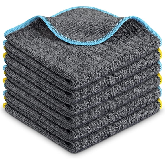 Microfiber Cleaning Cloth for Household Dust Rags for Cleaning -Purpose Towels Streak Free Kitchen Dishes  Pack of 6, 12" x 12"