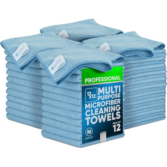 Microfiber Cleaning Cloths 12 Inch by 12 Inch 48 Count Blue
