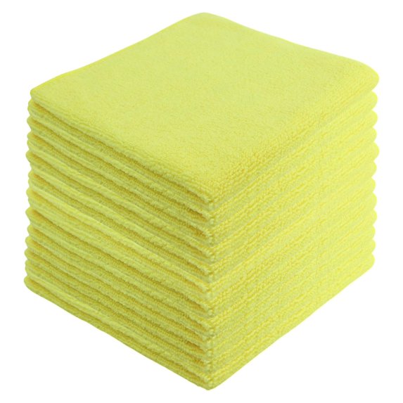 Microfiber Cleaning Cloths,12 Pack, 16"x16", All-Purpose, Softer, Highly Absorbent, Lint-Free, Reusable, Washable Pro Towels, Yellow, for House, Kitchen, Bathroom, Car, Office
