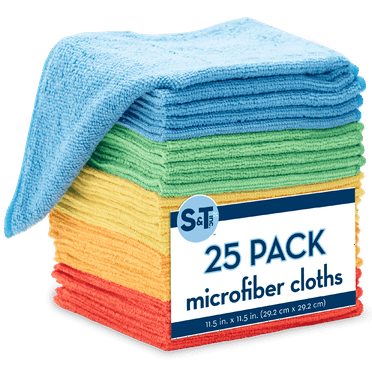 S&T INC. 25 Pack Microfiber Cleaning Cloth, Bulk Towels for Home, Reusable Microfiber Towels for Cars, Cleaning Rags, Assorted, 11.5 Inches x 11.5 Inches, 25 Count