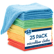 S&T INC. 25 Pack Microfiber Cleaning Cloth, Bulk Towels for Home, Reusable Microfiber Towels for Cars, Cleaning Rags, Assorted, 11.5 Inches x 11.5 Inches, 25 Count