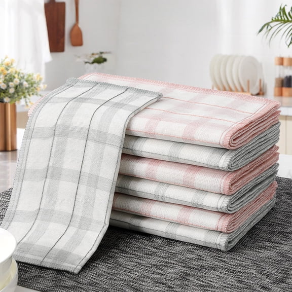 Microfiber Cleaning Cloths 5 Pack | Ultra Absorbent, Lint-Free Glass Wiping Towels for Kitchen, Dishes, Red/Gray 12x12 Inch | Durable, Fast Dry Multipurpose Scrubbing Pads