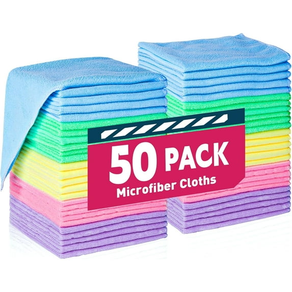 Microfiber Cleaning Cloths-50 Pack, Microfiber Towels Bulk, Towels for Cars & Home, Cleaning Rags 5 Colors Assorted (12x12 inches)