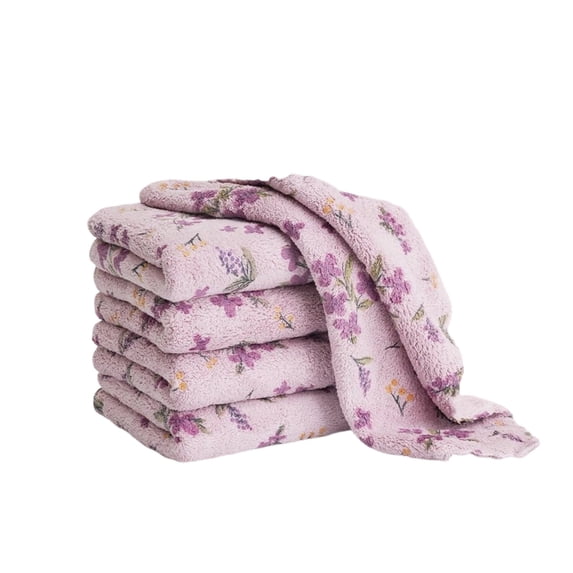 Microfiber Cleaning Cloths, Floral Patterns Soft Reusable Lint Free Cleaning Rags, for Household, Kitchen, Furniture, Car, Tea, Bowl, Purple