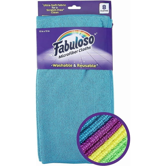 Microfiber Cleaning Cloths for Home & Car, Lint-Free Scratch-Free Rags for Glass, Kitchen & Wood, Reusable Machine Washable, Absorbent for Dusting & Wiping, Rainbow, 13 x 13 in, 8 Count