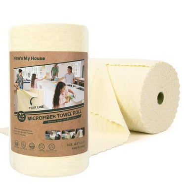 Microfiber Cleaning Cloths Roll - 75 Pack, Tear-Off Microfiber Towels, 12" x 12", Reusable, Washable, Scratch-Resistant, Super Absorbent Dish Cloths for Car, Home, Garage or Shop