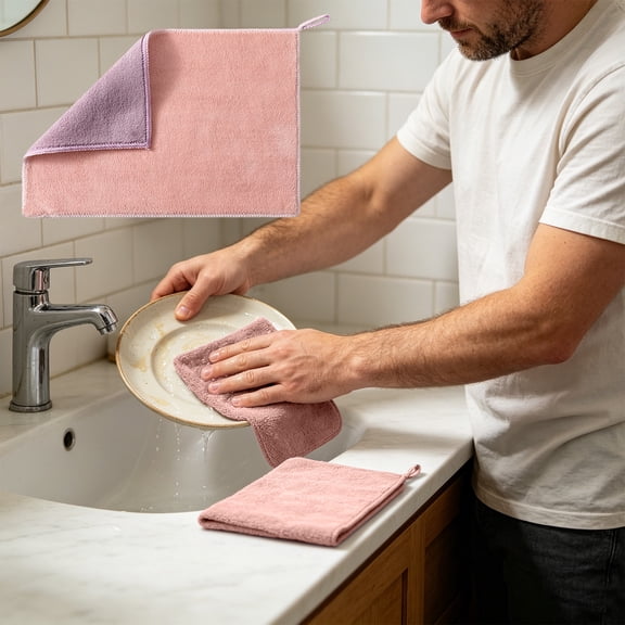 Microfiber Cleaning Cloths Thickened Absorbent Lint-Free Reusable Towels for Household, Kitchen, and Car Cleaning Red