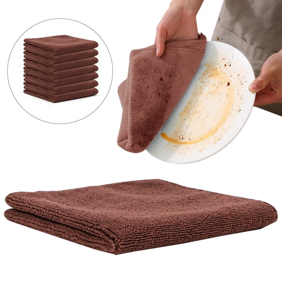 Microfiber Cleaning Cloths,Ultra Absorbent,Lint Free,Streak Free,Non-Abrasive,Reusable and Washable,12" x 12",Pack of 10,Brown
