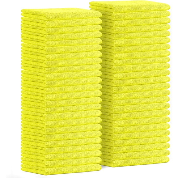 Microfiber Cleaning Cloths Value Pack of 48 16 x 16 Inches Yellow Lint Free Reusable Washable