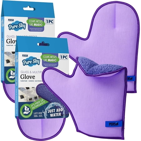 Microfiber Cleaning Glove JUST ADD Water No Detergents Needed - for Glass and Multipurpose Pack of 2 Pure-Sky Streak Free Magic Window Polishing Glove - Removes Stains, Dust