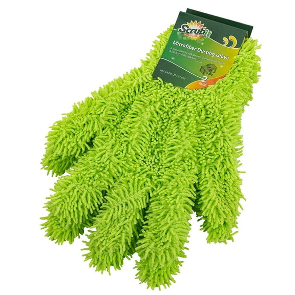 Microfiber Cleaning Glove for Kitchen and Home by Scrub-It - Dish, Furniture , Window Cleaner - Cuts Through Dirt Without Using Chemicals - Perfect for Stainless Steel Dusting -2 Pack (Green)