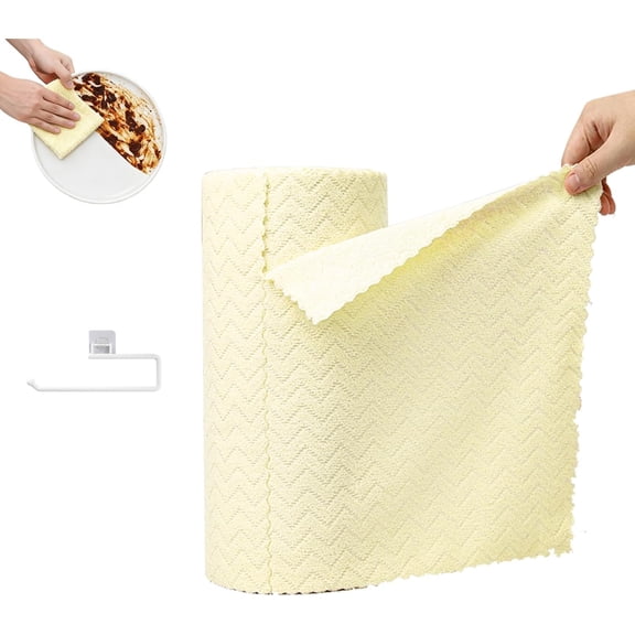 Microfiber Cleaning Towel Roll 30 Rolls, Tear Off Super Absorbent Reusable for Kitchen Car, Gardenia Yellow