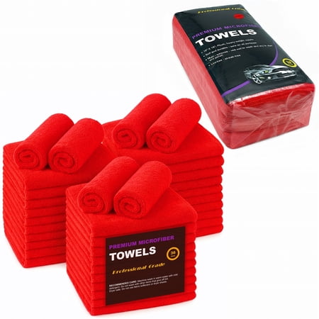 Microfiber Cleaning Towels, 3 Dozen Commercial and Household Bulk Pack, Ultra Soft Plush Wash-Cloths, Micro-Fiber Detailing Cleaning Cloths for Car, Household and Commercial (Red, 16" x 16")