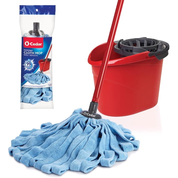 Microfiber Cloth Mop & QuickWring Bucket with Extra Refill, 2 Piece Set