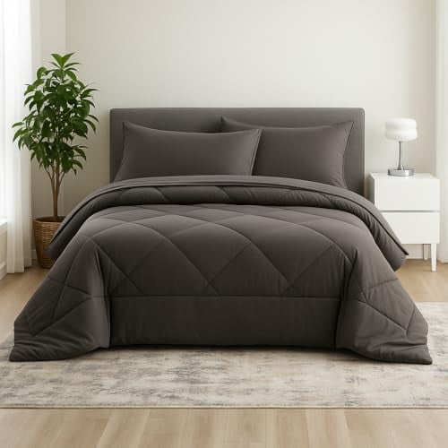 Microfiber Comforter 5-Piece Bedding Set – Ultra Soft All-Season Bed in a Bag with Comforter, Fitted & Flat Sheets, Pillowcases & Shams