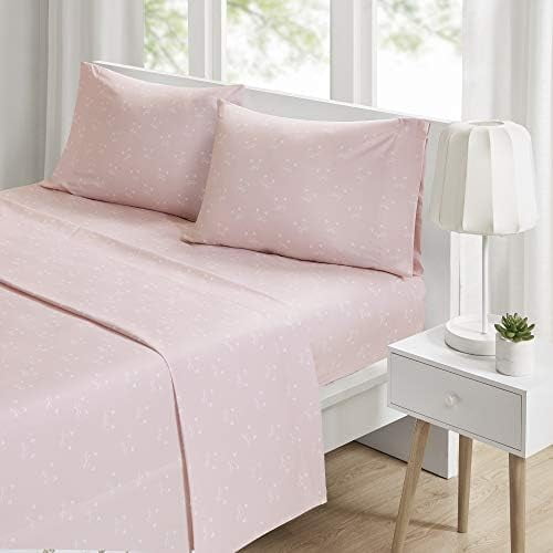 Microfiber Cozy Bed Sheet Set, Modern All Season Bedding & Pillowcases, Premium 14" Elastic Pocket Fits up to 16" Mattress, Full Pink Cats 4 Piece