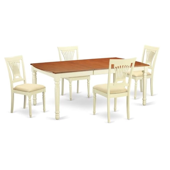 Microfiber Dinette Table Set - Kitchen Table & 4 Chairs, Buttermilk & Cherry - 5 Piece