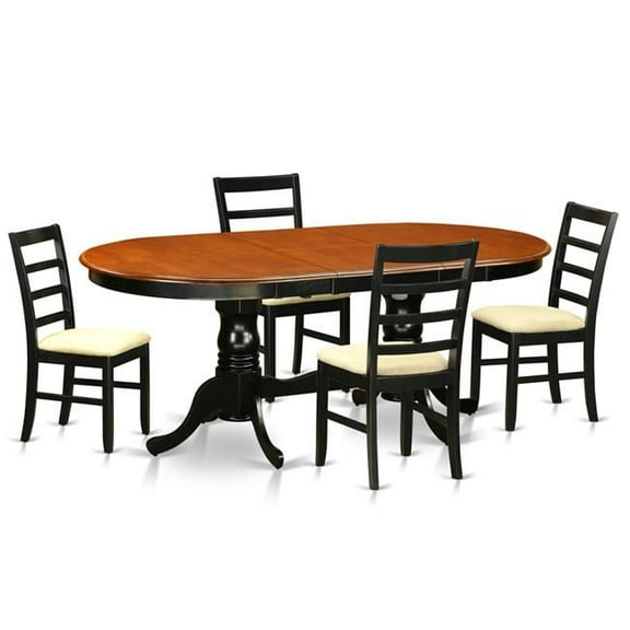 Microfiber Dining Room Set - Table with 4 Solid Chair, Black & Cherry - 5 Piece