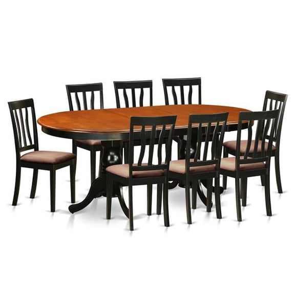 Microfiber Dining Room Set - Table with 8 Solid Chair, Black & Cherry - 9 Piece