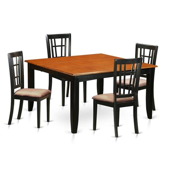 Microfiber Dining Room Table Set - Table & 4 Solid Wood Chairs, Black & Cherry - 5 Piece