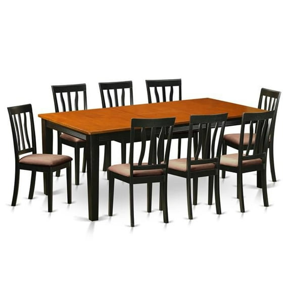 Microfiber Dining Set - Table with 8 Solid Chair, Black & Cherry - 9 Piece