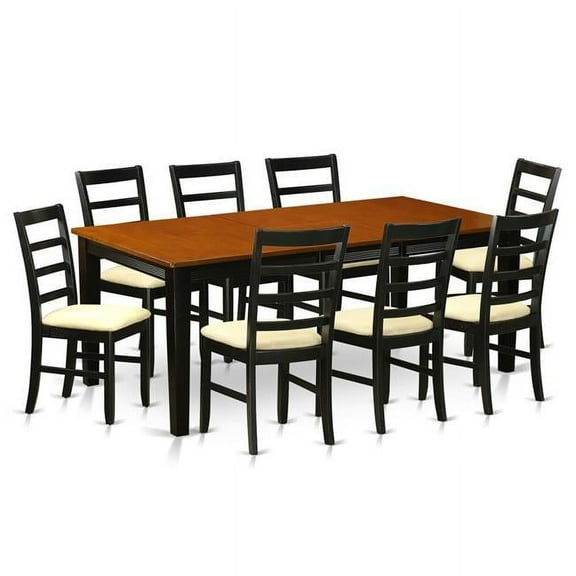 Microfiber Dining Set - Table with 8 Solid Chairs, Black & Cherry - 9 Piece