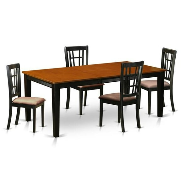 Microfiber Dining Set - Table with Four Solid Chairs, Black & Cherry - 5 Piece