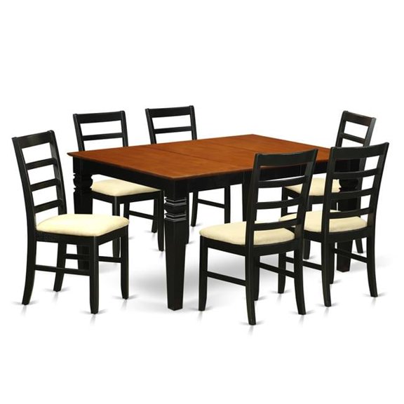 Microfiber Dining Set with One Weston Table & 6 Cushion Kitchen Area Chairs, Luxurious Black - 7 Piece