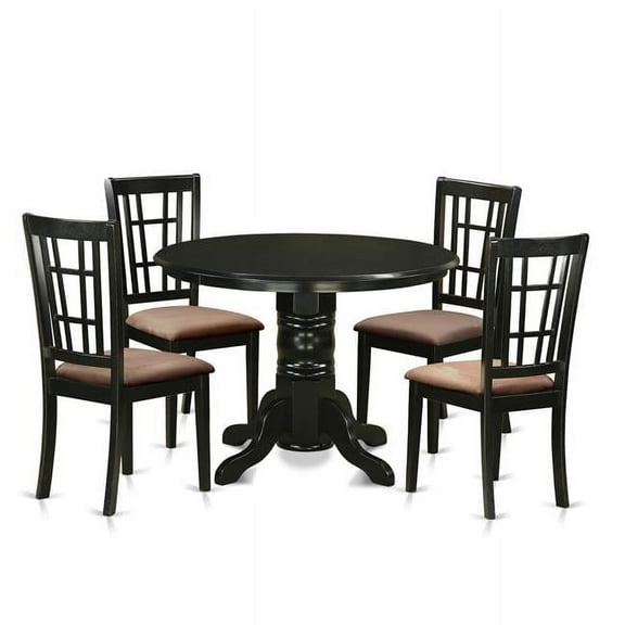 Microfiber Dining Table Set - Table & 4 Chairs, Black - 5 Piece