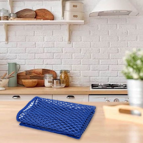 Microfiber Dish Cloths 5 Pack - Absorbent Kitchen Dishwashing Cloths for Cleaning - Blue Mesh Degreasing Dish Towels for Drying Dishes, 11.8 x 11.8 Inches