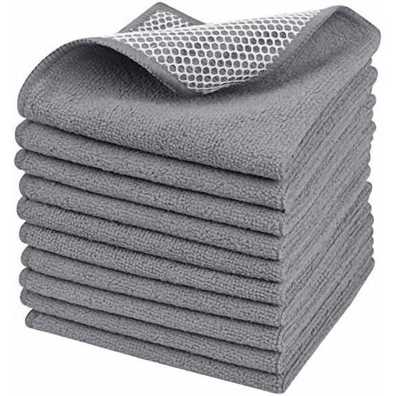 Microfiber Dish Cloths Dish Rags for Washing Dishes Best Kitchen Washcloth Cleaning Cloths with Poly Scour Side 12Inchx12Inch 10Pack Grey