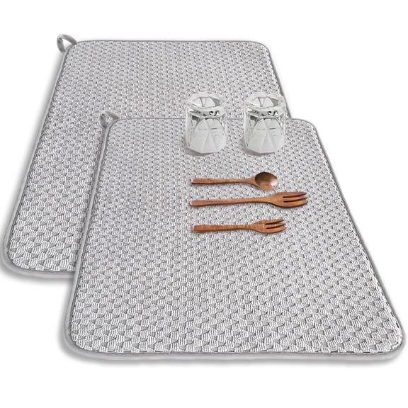 Microfiber Dish Drying Mat, 2 Pack Large Absorbent Kitchen Counter Drain Pad, 24x17 Inch XL Drying Mat for Sinks, Countertops, Draining Racks, Protects Tableware and Surfaces, Gray
