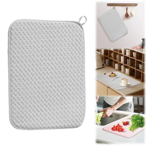 Microfiber Dish Drying Mat, 24 x 17 inch Absorbent Drying Pad, Large Size Dish Drying Mat for Countertops, Sinks, Draining Racks