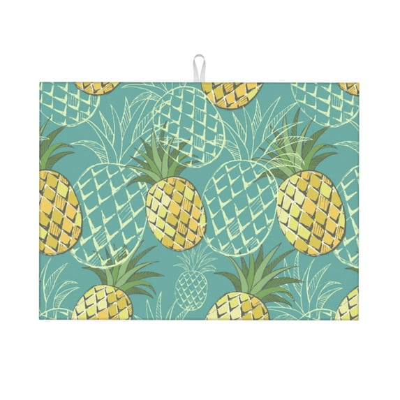 Microfiber Dish Drying Mat, Creative Pineapple Decorations Dish Drying Pad Mats for Kitchen Counter Dishes Rack Pad, 18 x 24 inches
