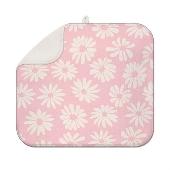 Microfiber Dish Drying Mat Daisy Floral Pattern for Kitchen Counter Absorbent Dish Rack Pad Foldable Spring Summer Drainer Mat 16x18 Inch