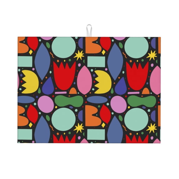 Microfiber Dish Drying Mat, Flat Abstract Flower Dish Drying Pad Mats for Kitchen Counter Dishes Rack Pad, 18 x 24 inches