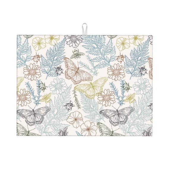 Microfiber Dish Drying Mat, Hand Painted Butterfly Insects Dish Drying Pad Mats for Kitchen Counter Dishes Rack Pad, 18 x 24 inches