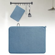 Microfiber Dish Drying Mat with Hanging Loop, 20 15 Inch Large Absorbent Washable Drainer Pad for Kitchen Counter, Heat Resistant Drainer Mats, Dishes & Utensils Drying Blue