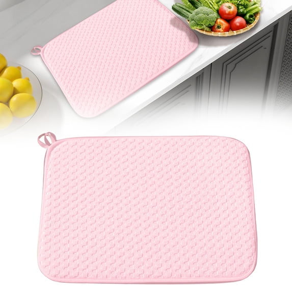 Microfiber Dish Drying Mat Highly Absorbent Kitchen Counter Drainer Mat Reusable Machine Washable Drying Pad with Hanging Loop