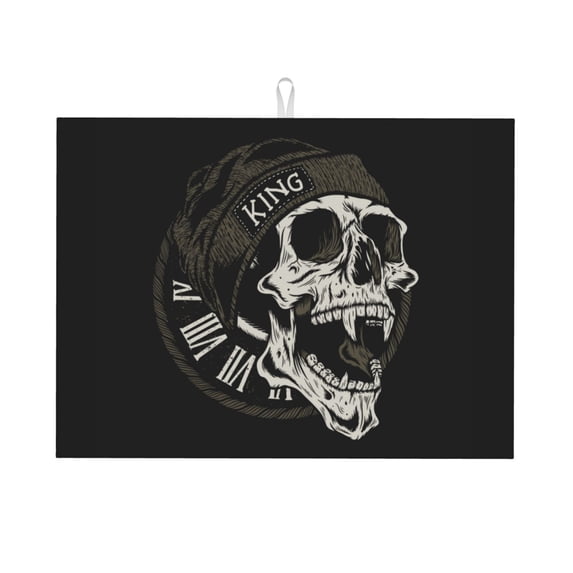 Microfiber Dish Drying Mat, Pointed Tooth Skull Pattern Dish Drying Pad Mats for Kitchen Counter Dishes Rack Pad, 18 x 24 inches