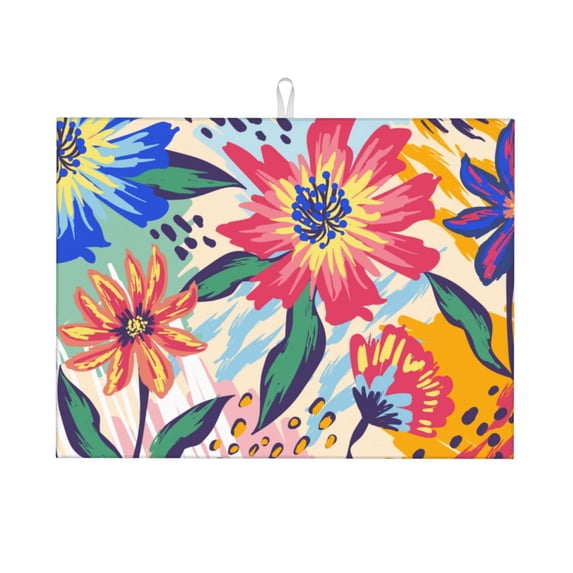 Microfiber Dish Drying Mat, Romantic Flower Plants Dish Drying Pad Mats for Kitchen Counter Dishes Rack Pad, 18 x 24 inches