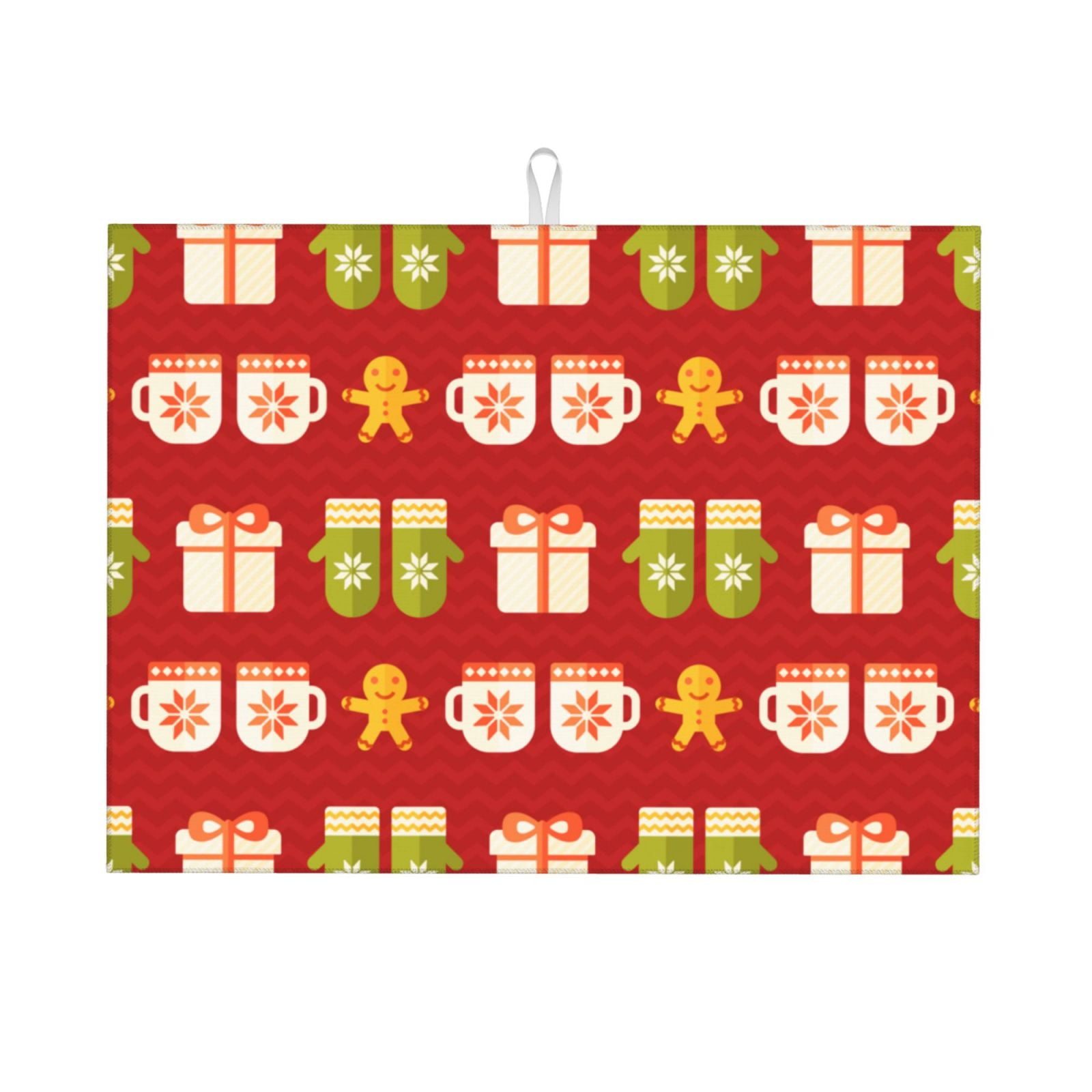 Microfiber Dish Drying Mat, Warm Christmas Gloves Dish Drying Pad Mats for Kitchen Counter