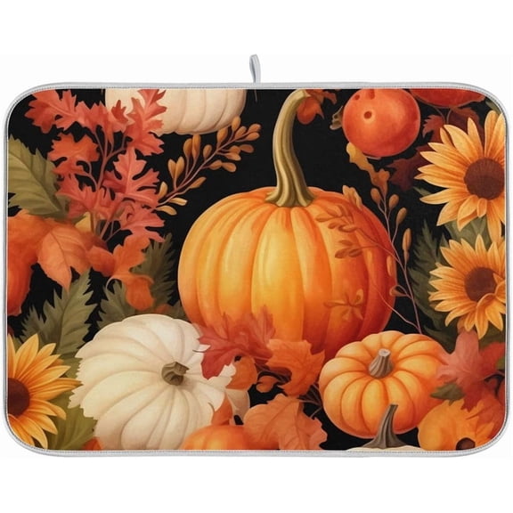 Microfiber Dish Drying Mat for Kitchen Counter Fall Pumpkin Thanksgiving Absorbent Draining Small 21341599 -