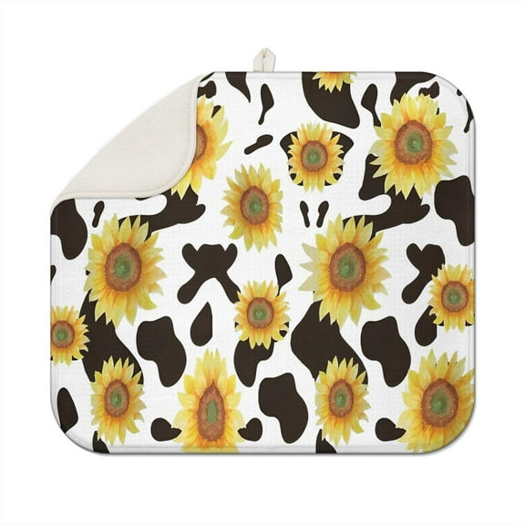 Microfiber Dish Drying Mat with Sunflower Pattern, Absorbent Foldable Dish Rack Pad for Kitchen Counter and Sink Area, 16x18 Inch