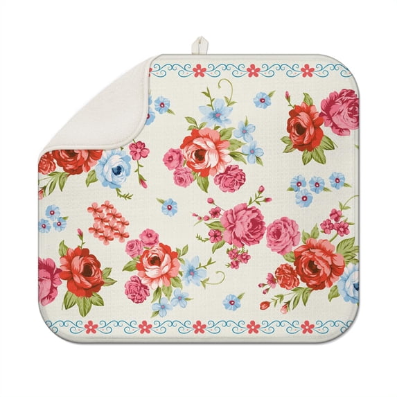 Microfiber Dish Drying Mats for Kitchen Counter,Pioneer Colorful Floral Absorbent Reversible Drying Mats Kitchen,Countertop Protector Dishes Drying Pad Extra Medium 16"x18" Dish Mat
