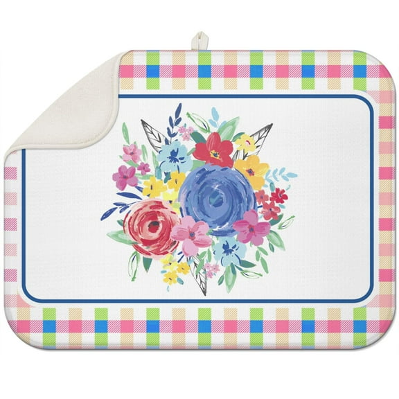 Microfiber Dish Drying Mats for Kitchen Counter,Pioneer Colorful Floral Absorbent Reversible Drying Mats Kitchen,Countertop Protector Dishes Drying Pad Extra Large 18"x24" Dish Mat