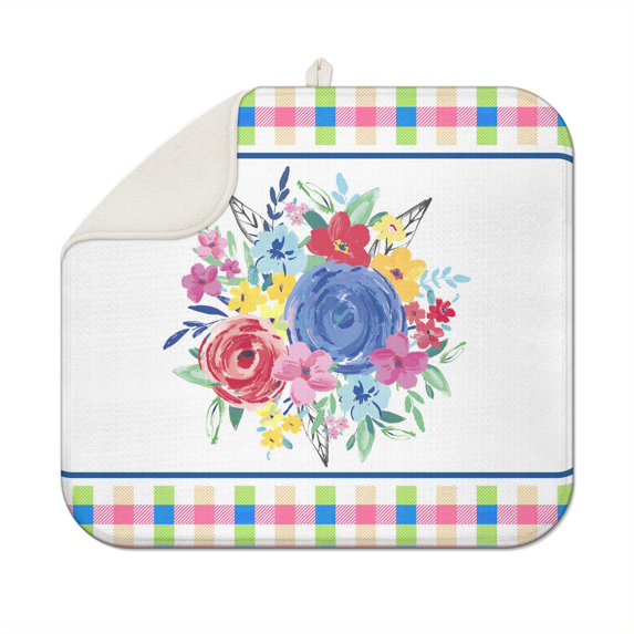 Microfiber Dish Drying Mats for Kitchen Counter,Pioneer Colorful Floral Absorbent Reversible Drying Mats Kitchen,Countertop Protector Dishes Drying Pad Extra Medium 16"x18" Dish Mat