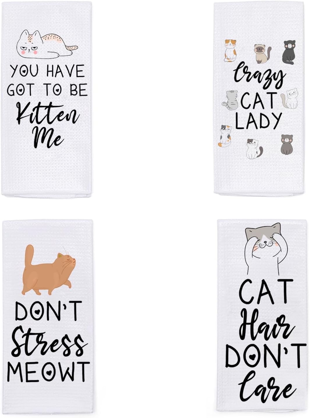 Microfiber Dish Towels Funny Cat Puns Funny Kitchen Towel Set of 4 - Best Housewarming Gifts for New Home, Tea Towels for Kitchen Funny, Cat Lady Kitchen Gifts, CatThemed Dish Towels with Sayings